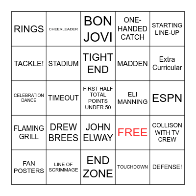 MONDAY NIGHT FOOTBALL Bingo Card