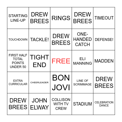 MONDAY NIGHT FOOTBALL Bingo Card