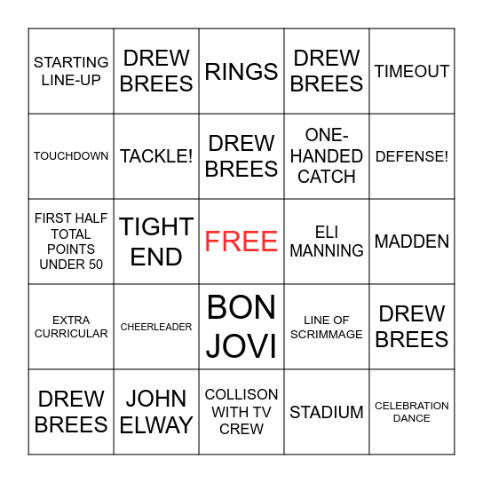 MONDAY NIGHT FOOTBALL Bingo Card