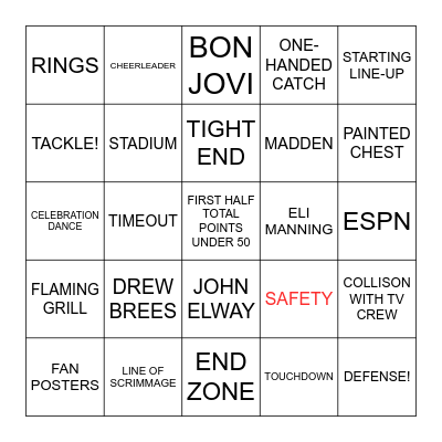 MONDAY NIGHT FOOTBALL Bingo Card