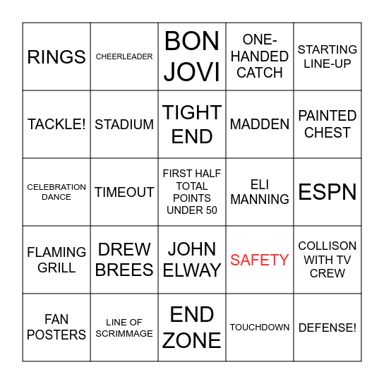 MONDAY NIGHT FOOTBALL Bingo Card