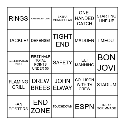 MONDAY NIGHT FOOTBALL Bingo Card