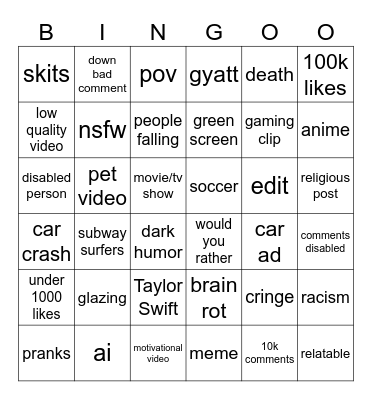 reels Bingo Card