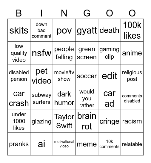 reels Bingo Card