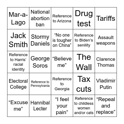 Harris-Trump Debate 2024 Bingo Card