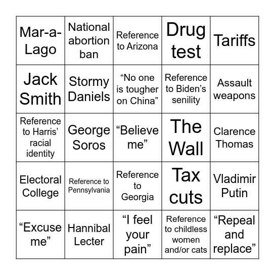 Harris-Trump Debate 2024 Bingo Card