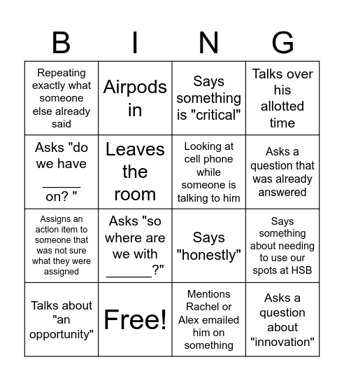 Parag All Hands Bingo Card