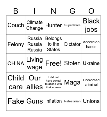 2024 Presidental Debate Bingo Card