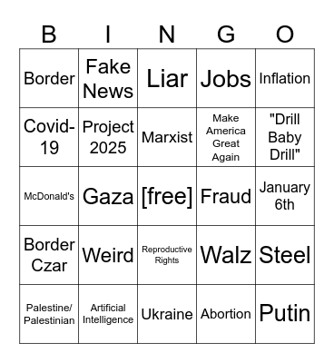 Presidential Debate Bingo 2024 Bingo Card