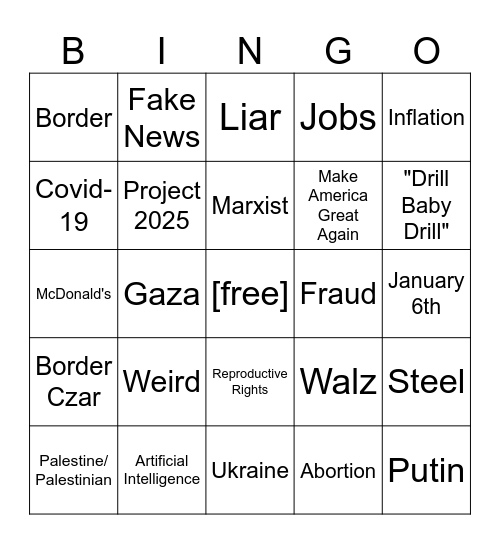 Presidential Debate Bingo 2024 Bingo Card