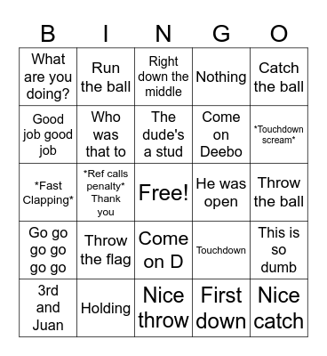 Dad Football Bingo Card