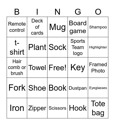 Household Items Bingo Card