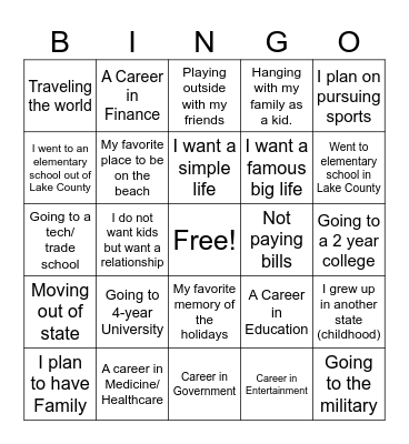 Seniors Bingo Card