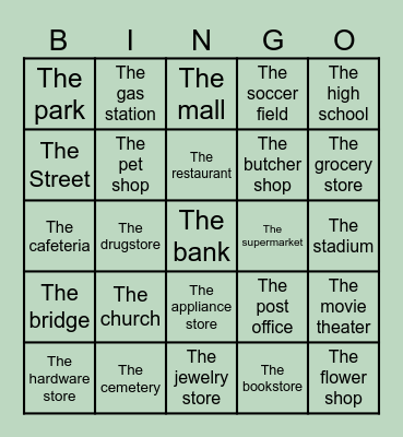 Places Around Town Bingo Card