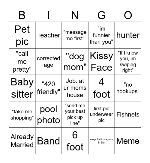 Tinder Bingo Card