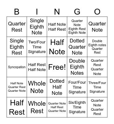 Rhythm Bingo Card