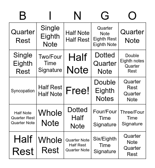 Rhythm Bingo Card