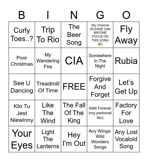 Lostwave Bingo Card