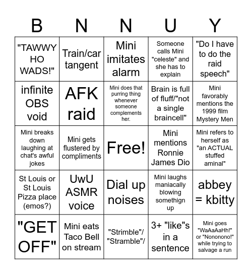 B N U Bingo Card