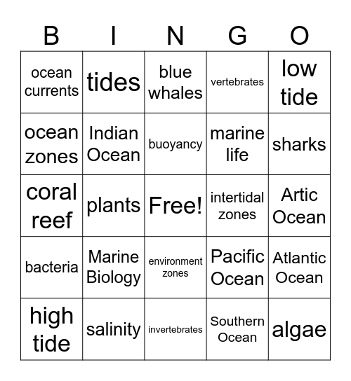 Marine Biology Bingo Card