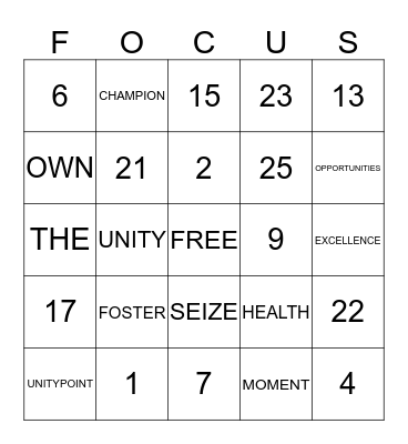 FOCUS Bingo Card