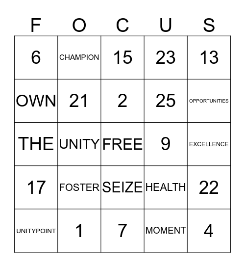 FOCUS Bingo Card
