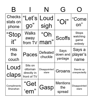 Mom watches 49ers Bingo Card