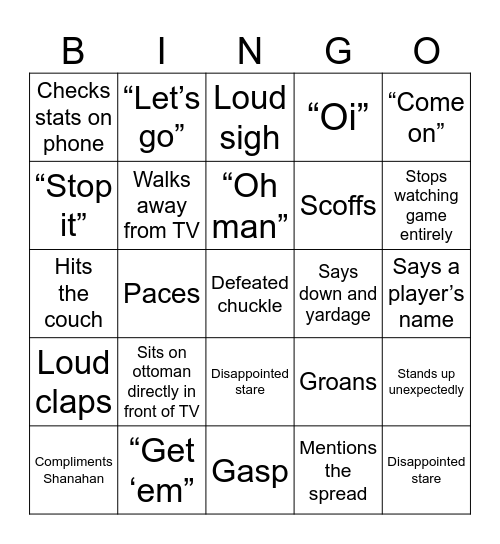 Mom watches 49ers Bingo Card