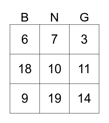 NUMBER BINGO Card