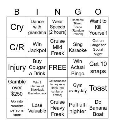 Halloween Cruise Bingo Card