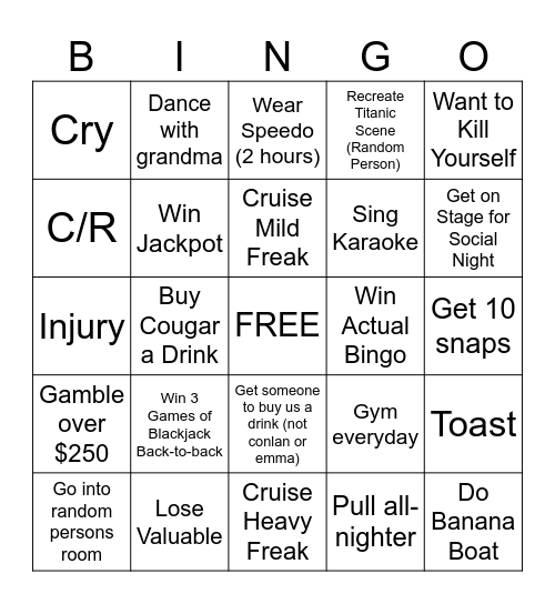 Halloween Cruise Bingo Card