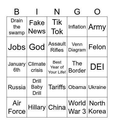 Presidential Debate Bingo Card