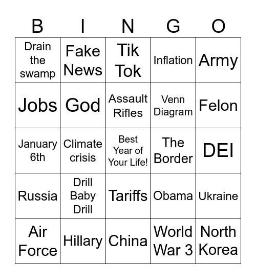 Presidential Debate Bingo Card