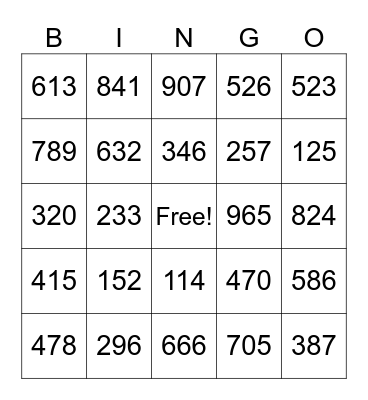 Number bingo Card