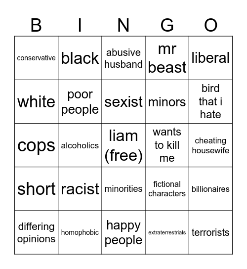 opps Bingo Card