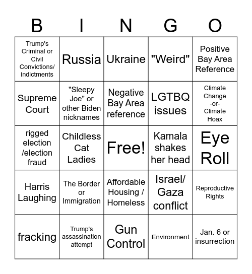 Presidential Debate Bingo Card