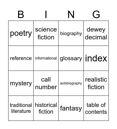 Genres / Library Bingo Card