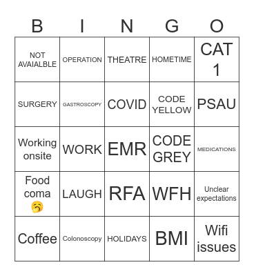 work work work work work! Bingo Card