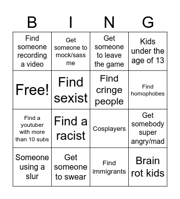 Roblox voice chat Bingo Card