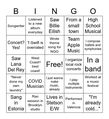 Mus@NU F'24 Bingo Card