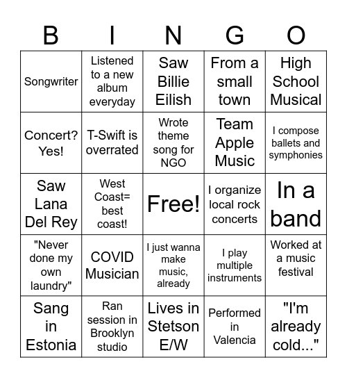 Mus@NU F'24 Bingo Card