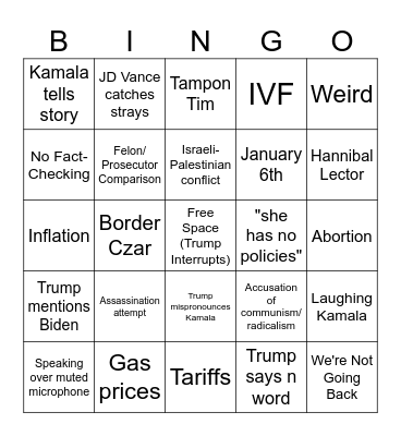 Kamala Vs Trump Bingo Card