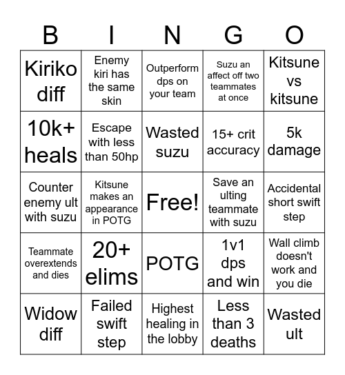 Kiriko bingo Card