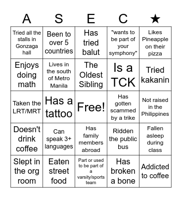ASEC Bingo! Bingo Card