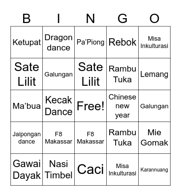 Bingo Culture of Indonesia Bingo Card