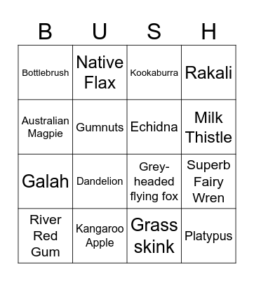 CERES Bush Bingo Card