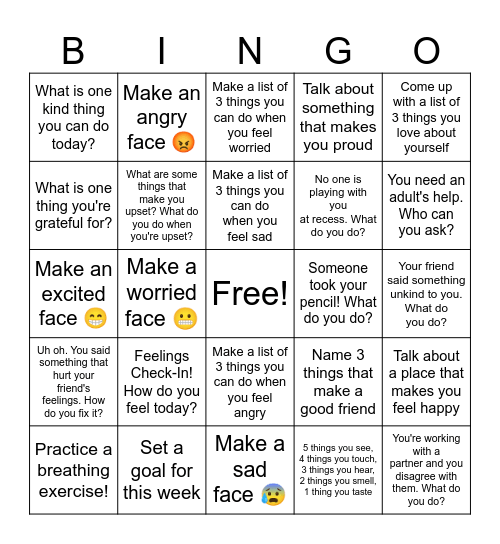 Social Emotional Bingo! Bingo Card