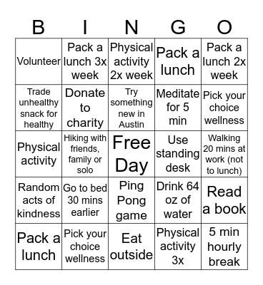 Camp Headspring Wellness Bingo Card