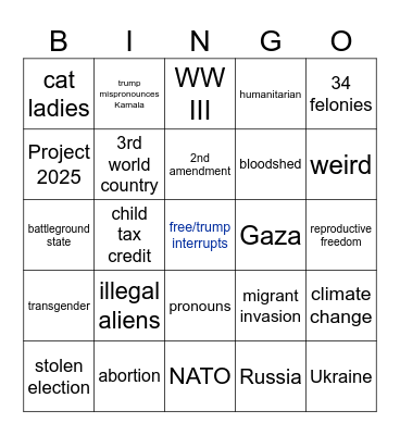 DEBATE 2024 Bingo Card
