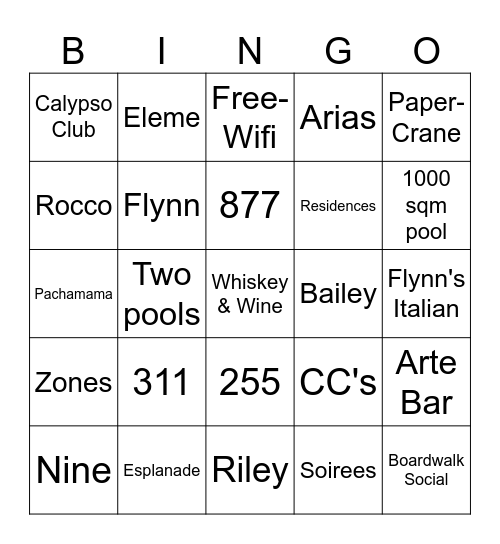 Crystalbrook Collection, Cairns Bingo Card